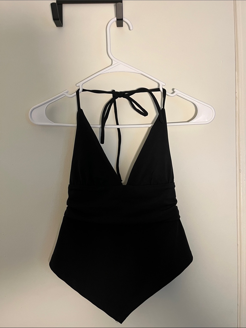 Garage Black Halter Tank Top with Deep V